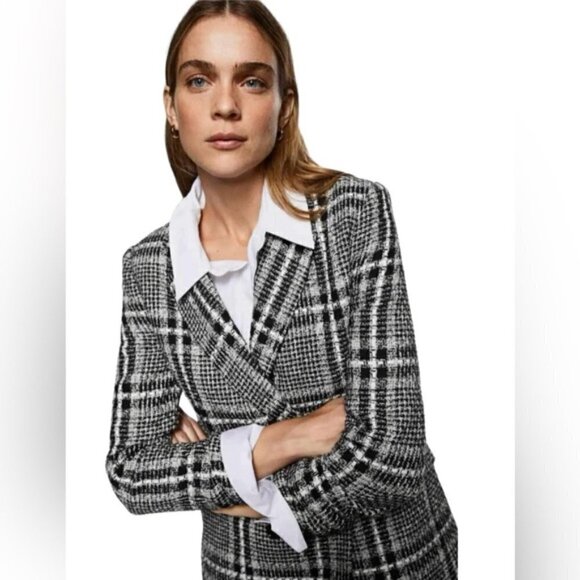 🩷 Mango, Women Tweed Check Blazer - White/Black/Gray. Size: XS. NWT - Picture 8 of 14